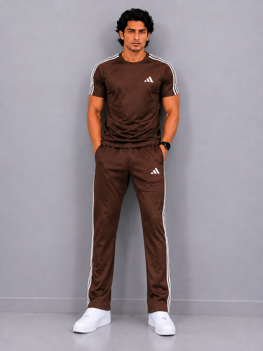 Adis Korik AeroFlex Brown Dri-Fit T-Shirt & Trouser Set