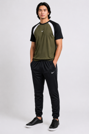GB-2 NKE Korik UrbanFlex Olive Black Casual T-Shirt & Trouser Set