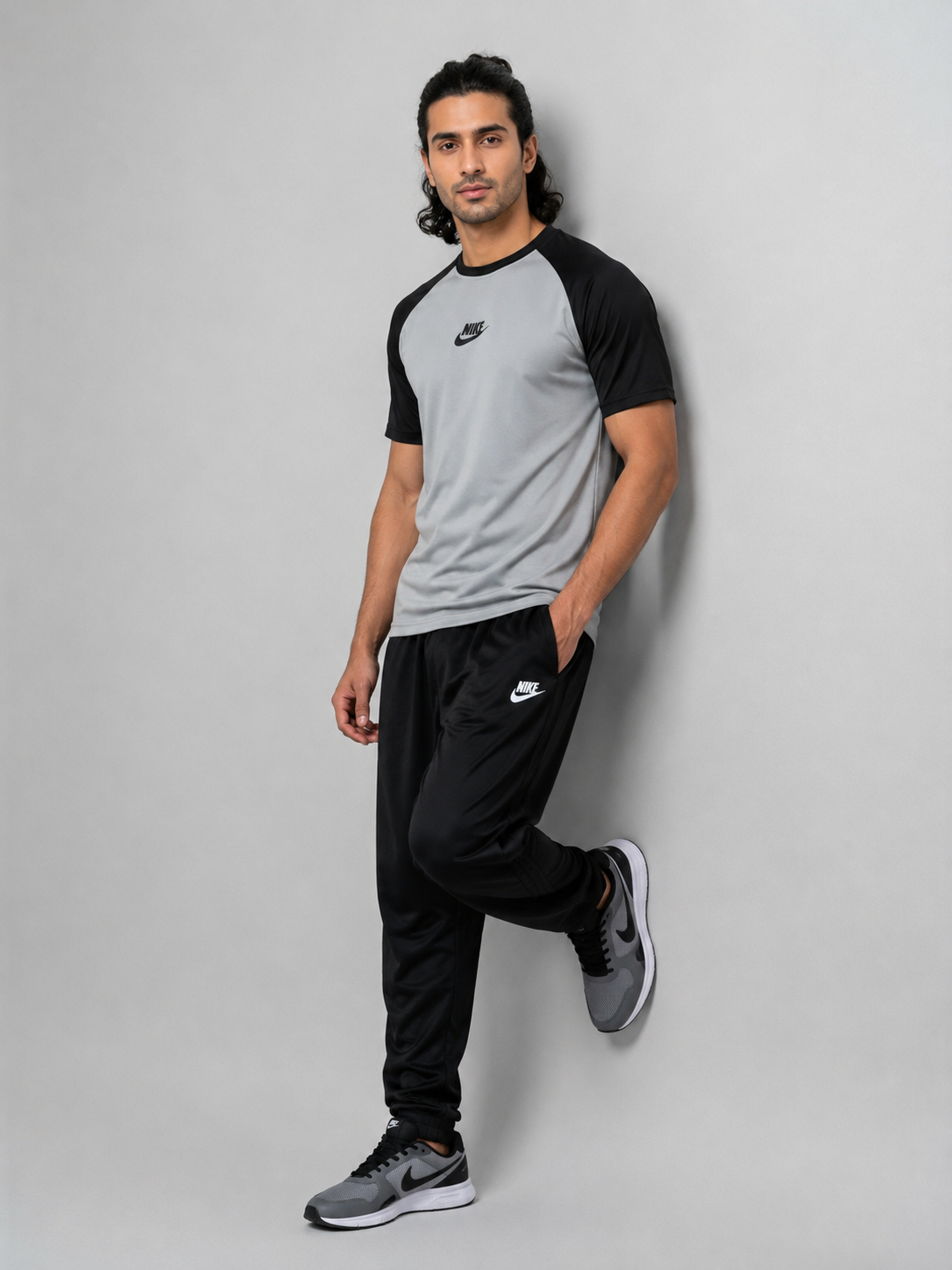 GB-4 Nke Korik UrbanFlex Grey Black Casual T-Shirt & Jogger Trouser Set