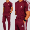 Adis Korik AeroFlex Maroon Dri-Fit T-Shirt & Trouser Set