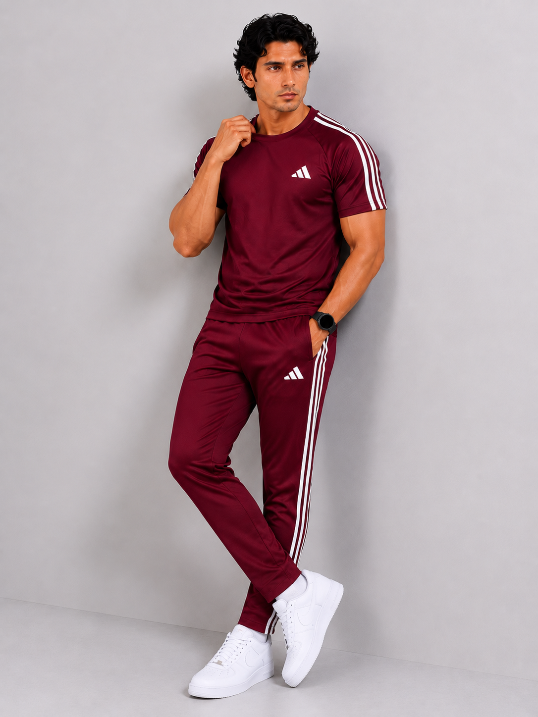 MR-3 Adis Korik AeroFlex Maroon Dri-Fit T-Shirt & Trouser Set