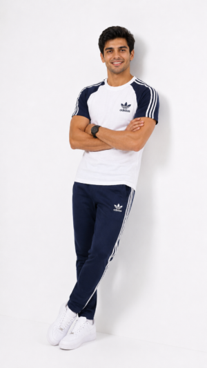 Adis Korik UrbanFlex White Navy Casual T-Shirt & Trouser Set